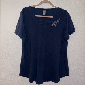 Harley Davidson Women’s 2X Blue Vneck Tshirt with cutouts Carson City, Nevada